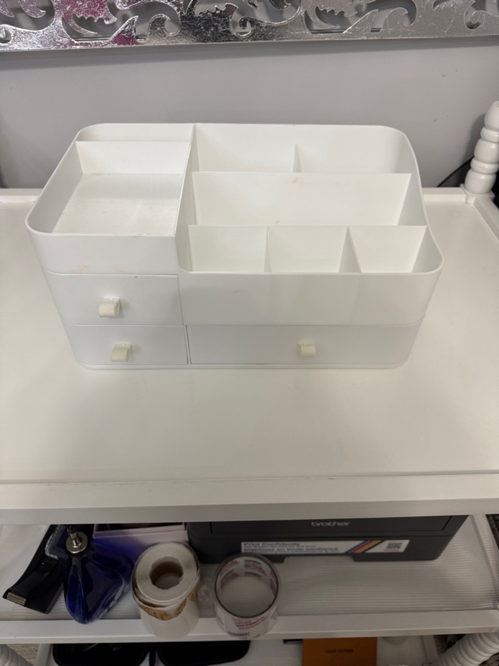 White Multi-Compartment Plastic Desk Organizer